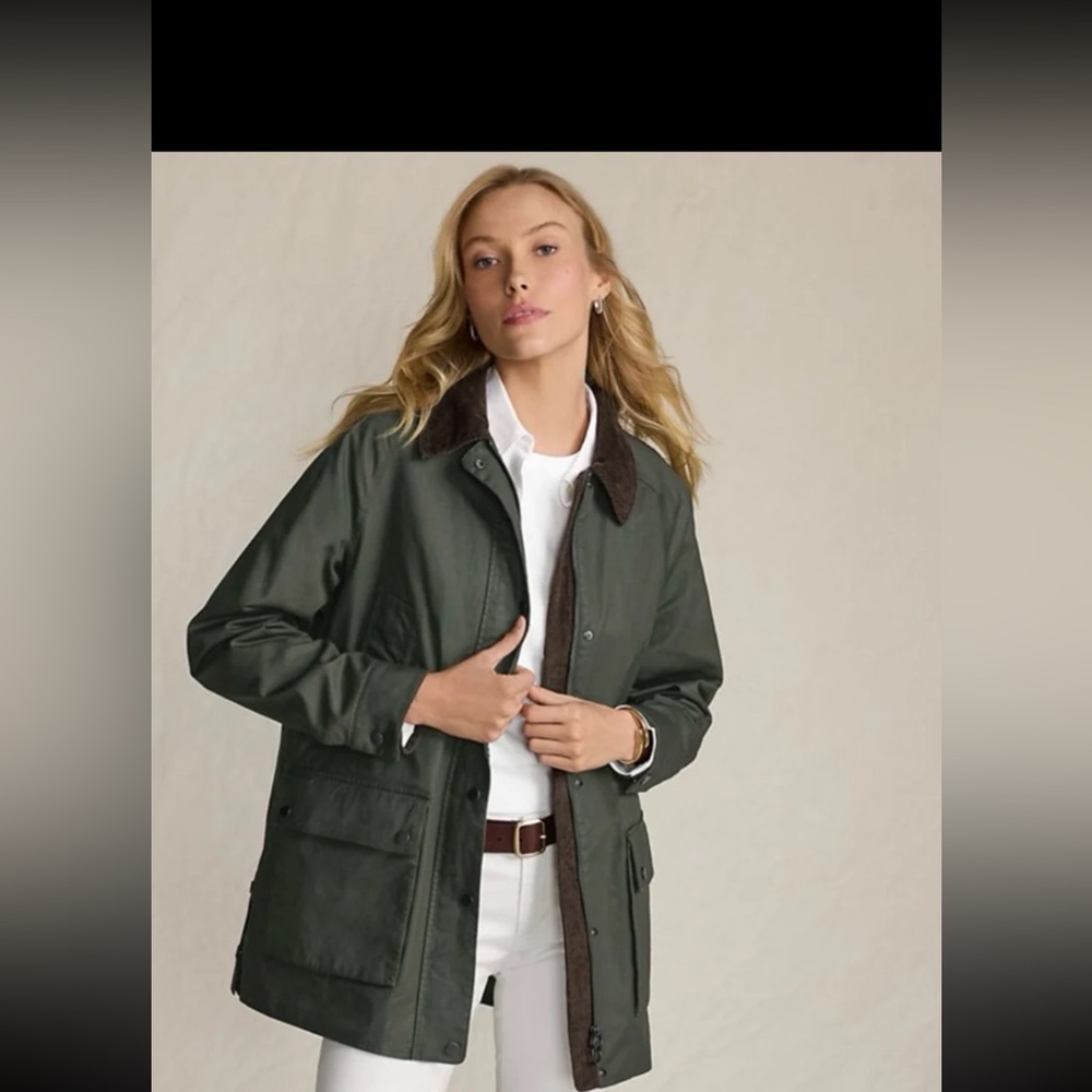 Land’s End Women's Waxed Cotton Utility Barn Coat in Country Green 
size Medium - Picture 2 of 12